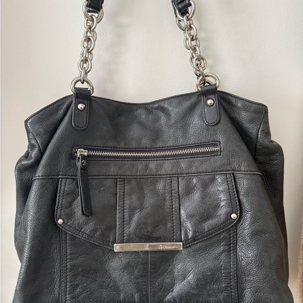 Makowsky Genuine Leather Black Shoulder Bag
